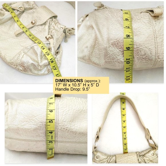 HOGAN Italy Creamy Beige Silver Metallic Hobo Slouchy Leather Large Shou… - Picture 12 of 13